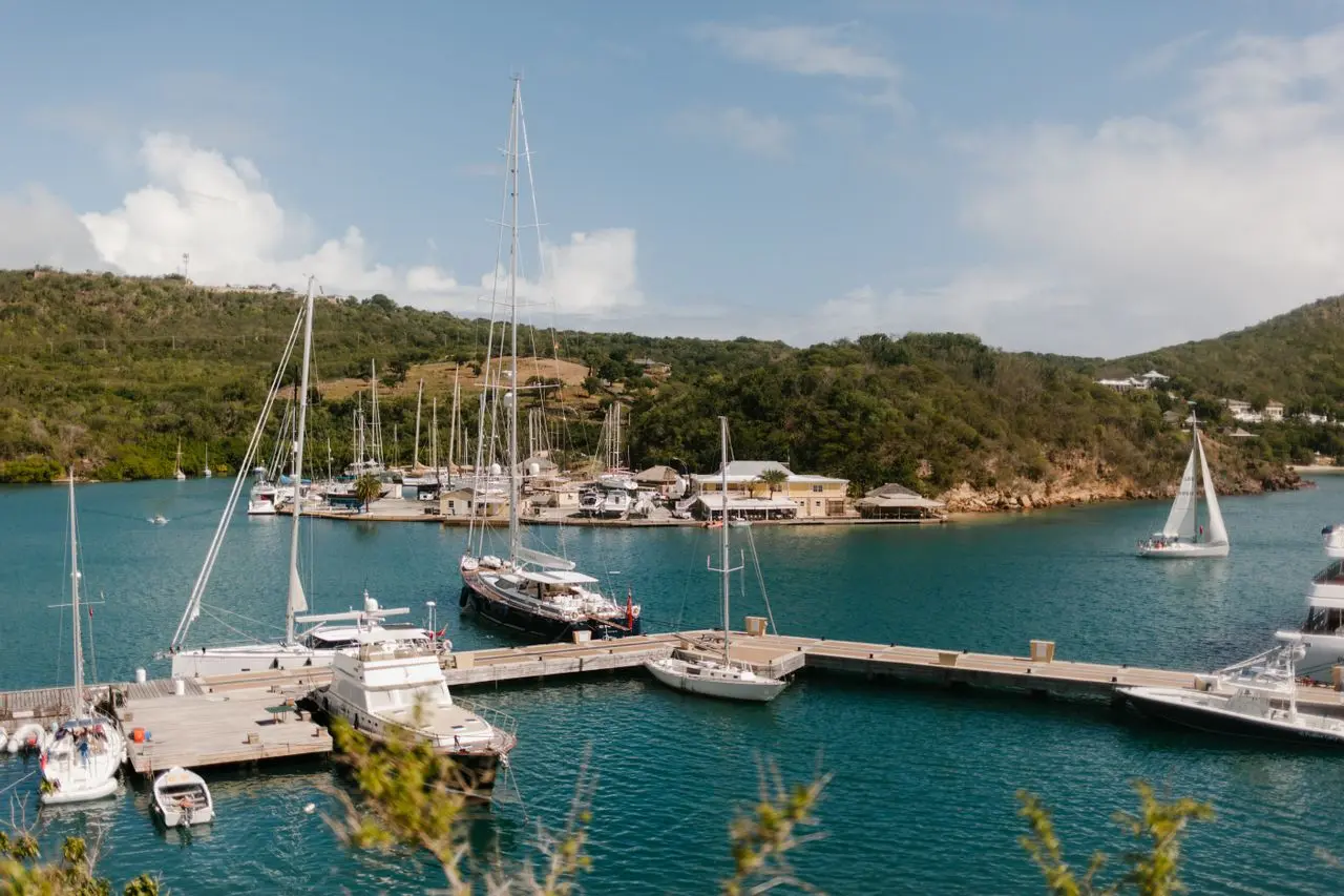 Docks, yachts and sailing activity along the waterfront.