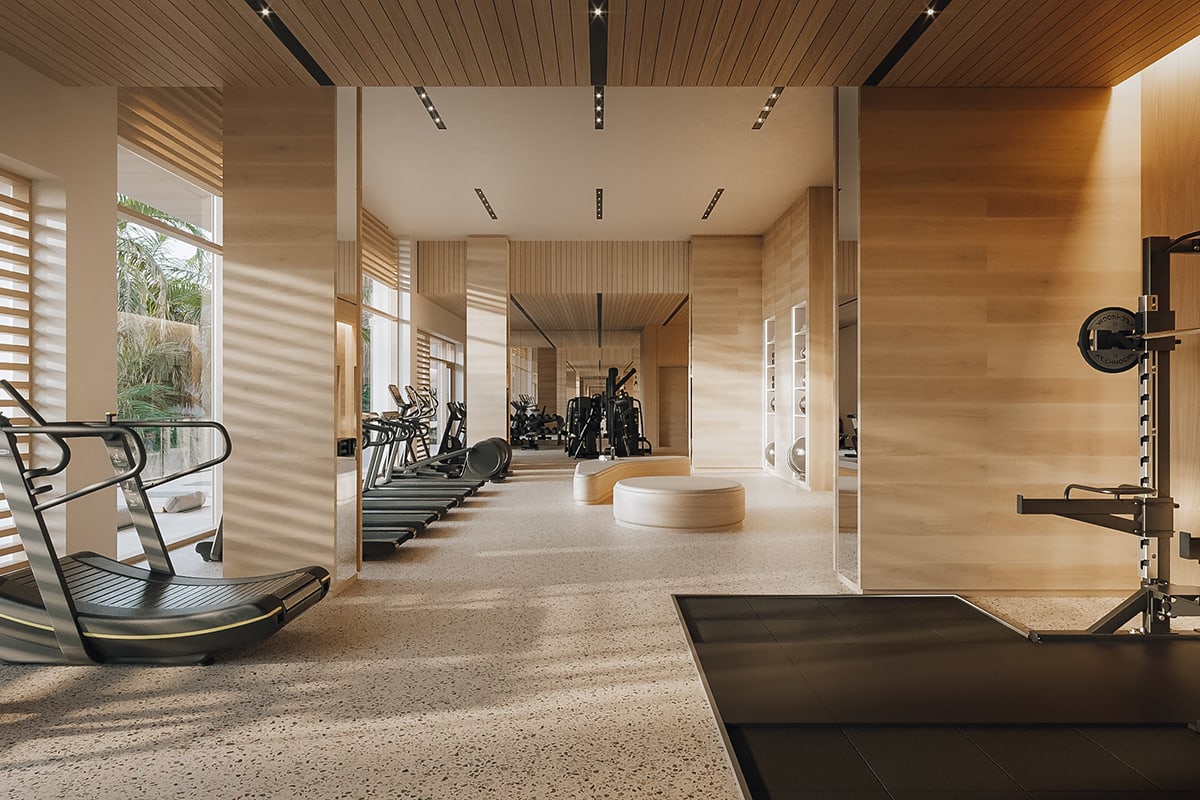 Gym and fitness center at Nikki Beach Antigua Residences
